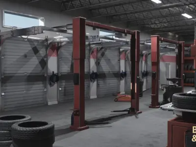 Tire Repair Shop Environment Low-poly 3D model