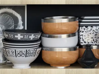 Set-197 kitchen items on shelf 3D model