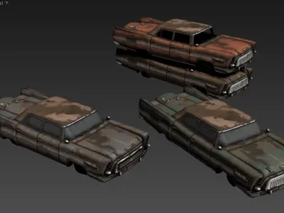 The image shows three 3D models of old Low-poly 3D model