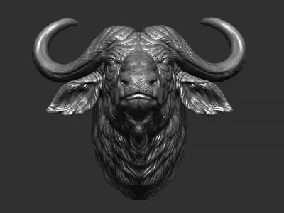 Buffalo shaggy head 3D print model