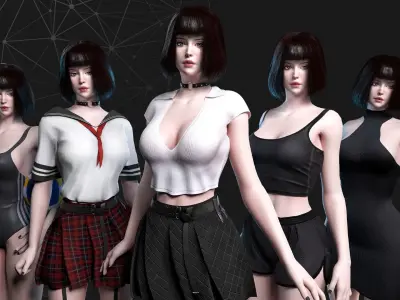 School Girl - Game Ready Low-poly 3D model