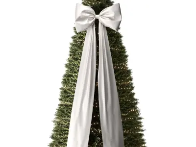 Christmas tree decorated with a silk bow and garlands 3D model