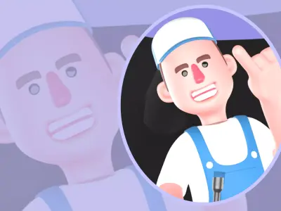 Stylized 3D Mechanic Sitting on Car Bumper - Cartoon 3D model