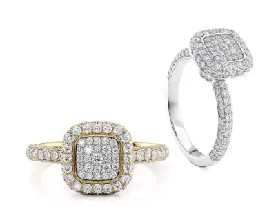 Engagement ring Cusion head shape with side stones Printable 3D print model