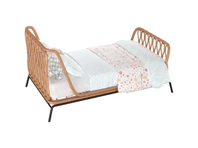 Rattan Kids Twin Bed 3D model