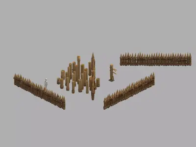 Game Wood Pile - Fence 03 3D model