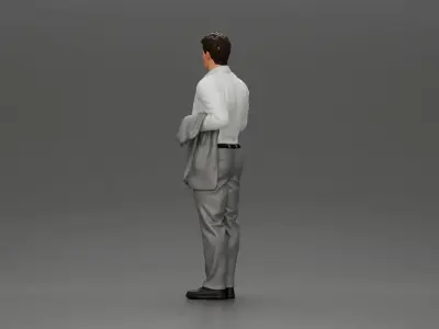 business man standing Holding a Suit 3D print model