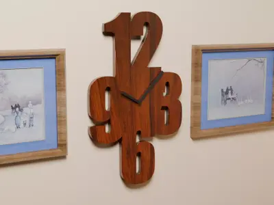 Quirky Large Numbers Wood Wall Clock Low-poly 3D model