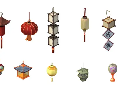 Game Building Decoration - Lantern 01 3D model
