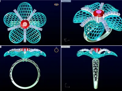  Mesh flower ring - Italian rings - Womens Rings - N5098 3D print model