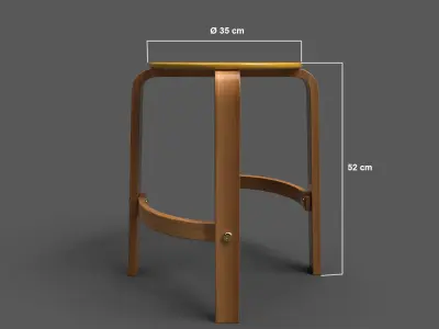 Quad Stool With Footrest Low-poly 3D model