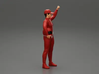 motorbiker celebrates and hold his helmet 3D print model