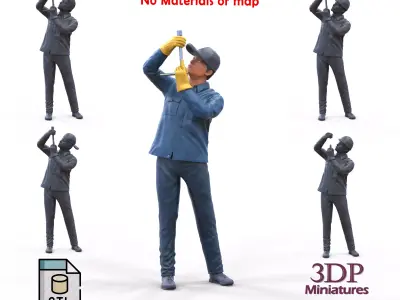 N1 Mechanic Crew working under a car or construction worker 3D print model