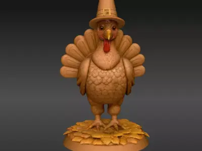 Stylised Thanksgiving Turkey Figurine 3D Model Festive Decor Low-poly 3D model