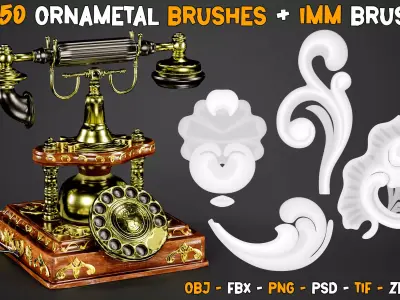 150 Ornamental Brushes and  IMM Brushes    Vol 44 Low-poly 3D model