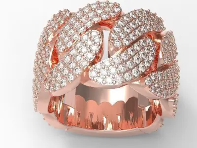 Cuban diamond ring 3 rows 3D print model