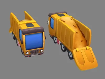 Cartoon truck - Engineering truck Low-poly 3D model