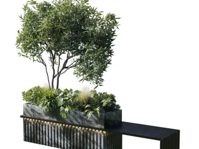 Urban Environment Urban Furniture Green Benches Low-poly 3D model