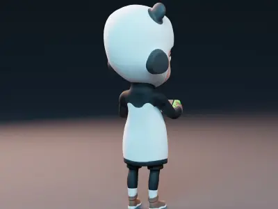 Kid Cute Cartoon girl child panda Character 3D model