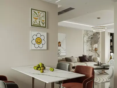 Modern living room dining room interior scenes 376 3D model