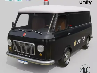 Realistic Vintage Police Van High-Detail Game-Ready Render Asset Low-poly 3D model