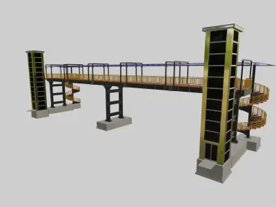 Steel Pedestrian Bridge-Elevator-Spiral Stair-Straight Type-17 3D model