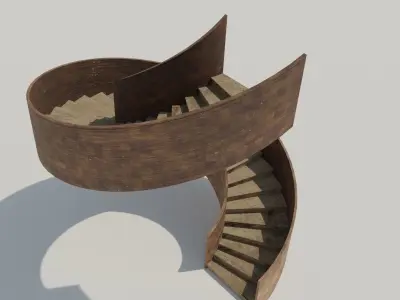 Wooden stairway  Low-poly 3D model