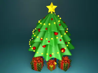 Cartoon Chistmas tree with gift boxes 3D model