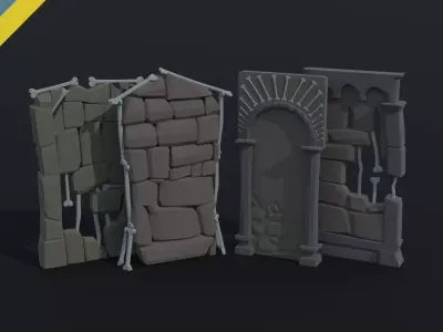 Cartoon fantasy dungeon decorative wall Polygonal Style Low-poly 3D model
