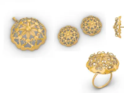 Adwaya Mandala Pendant Set With Ring 3D print model