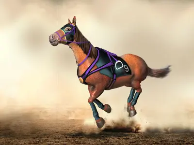 Racing horse and jockey Low-poly 3D model