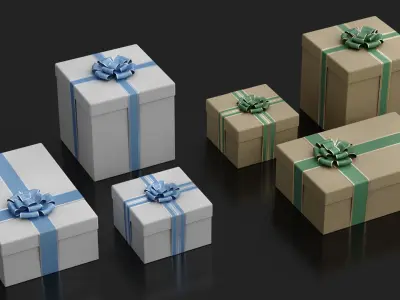 Decorated Spiral Christmas tree with gifts boxes set  3D model