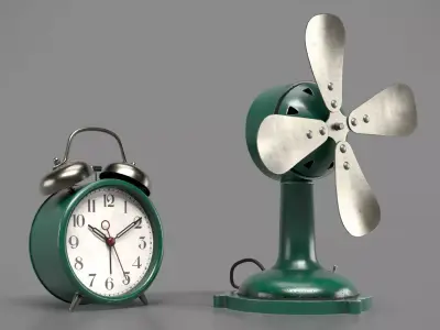 Double Bell Alarm Clock with fan 3D model