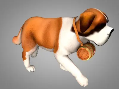 Senbernar st bernard dog holding barrel 3D model
