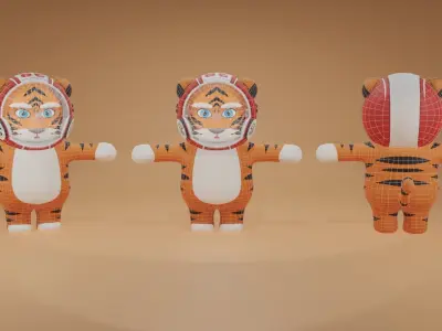 Character Fat Tiger Chibi Low-poly 3D model