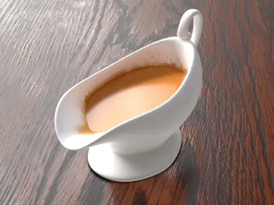 gravy sauce pitcher on wooden table Low-poly 3D model