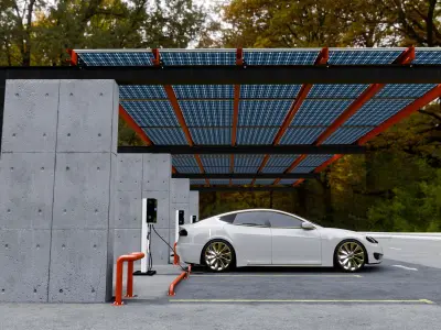 Concrete Column Solar Carport L Type for 6 Cars 3D model