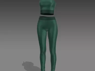 TWO PIECES SUIT BLOUSE AND PANT SILK SATIN GREEN COLOR 3D model