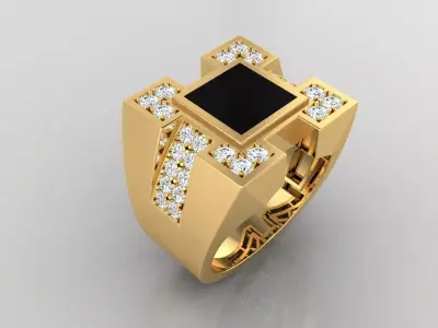 Ring M6  Mens luxury ring with enamel and gems 3D print model