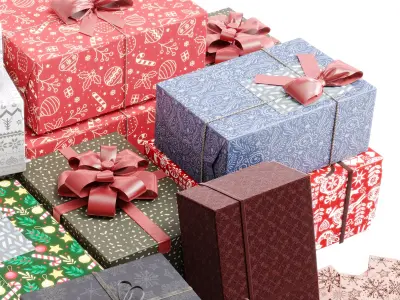 Christmas Gifts Set with Snowman and Santa Claus 07 3D model