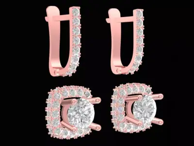 Luxury Cushion Cut Diamond Halo Earrings 3D Model  2691 3D print model