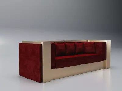 3D Brass And Red Modern Sofa 3D model