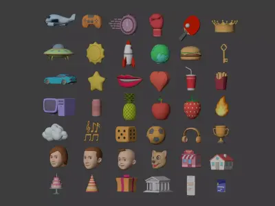 Cartoon Icons Collection Low-poly 3D model