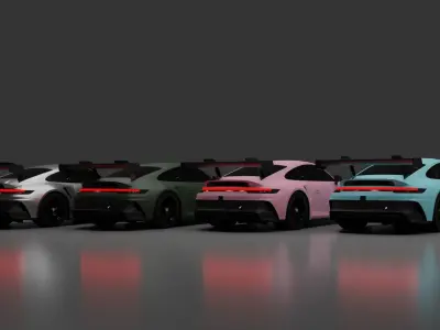 Porsche pack 4 colors Low-poly 3D model