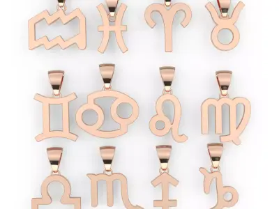 pendant twelve symbols of the zodiac Silver Gold  Print 3D print model