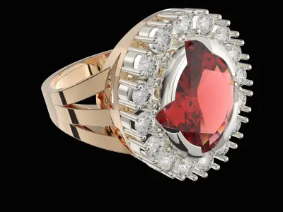 Printable STL jewelry engagement ring stone oval  3 ct  3D print model