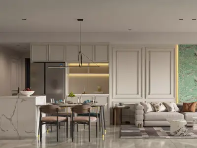 Luxury living room dining room interior scenes 52 3D model