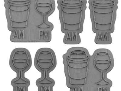 Coffee and Glass Of Wine Neon Signs 3D model