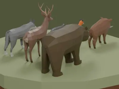 Lowpoly Stylized FOREST Animals Pack Low-poly 3D model