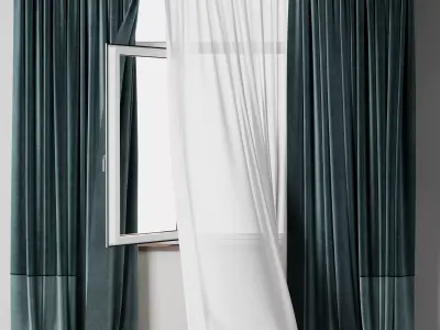 curtains bule when open window 05 HBH 3D model